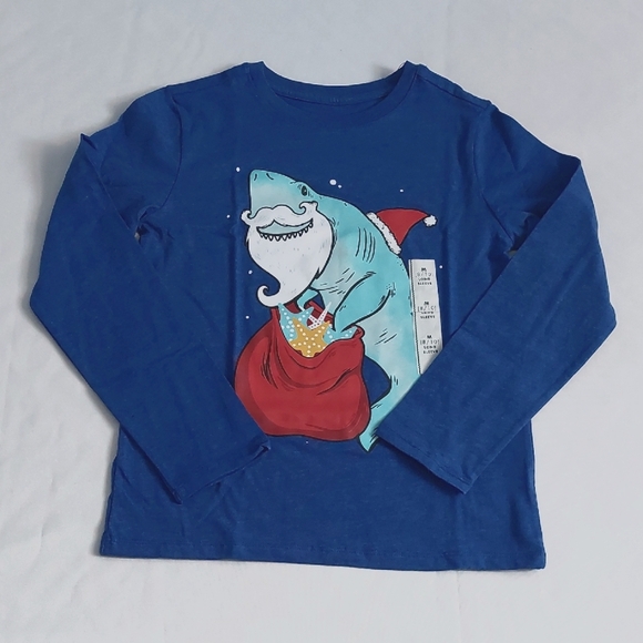 Cat & Jack Other - Cat & Jack  Blue Long Sleeve Tee with Shark Graphic  Holiday Theme M‎